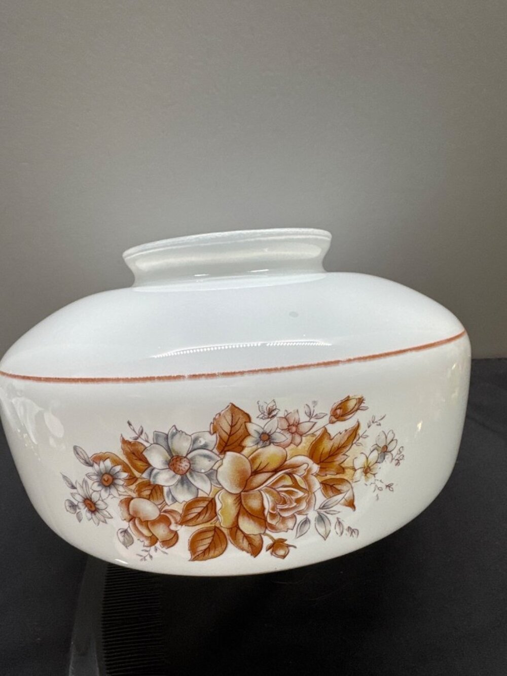 1970 Milk Glass White Floral Ceiling Fan Light Shade Cover Orange & Yellow Flowe